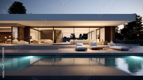 A minimalist contemporary design villa with a pool