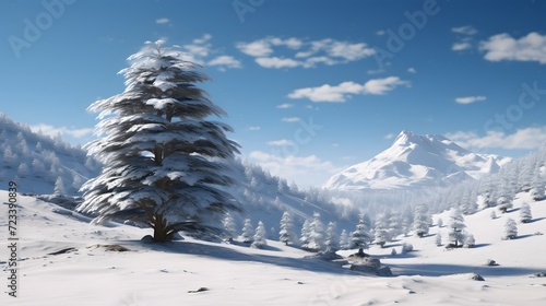 A snow and a pine tree