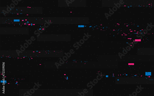 Glitch color noise. Distorted pixels and lines. Broken video signal. Futuristic TV effect. Cyberpunk error. Random data elements. Dynamic distortion. Vector illustration