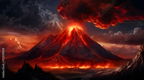 A volcano and a lava. Volcano eruption concept background