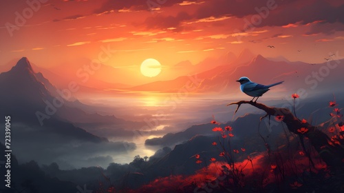 A sunrise and a bird