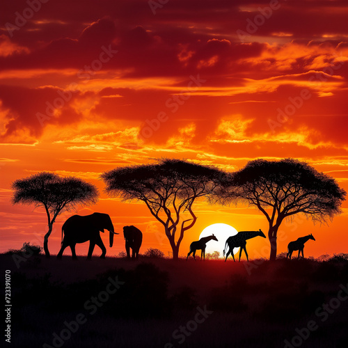 Savannah Sunset - African Safari Silhouette