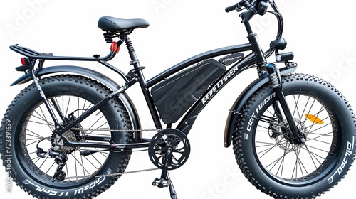 Black electrical bike fat tire folding 20" wheel with seat and force shocks,isolated white background