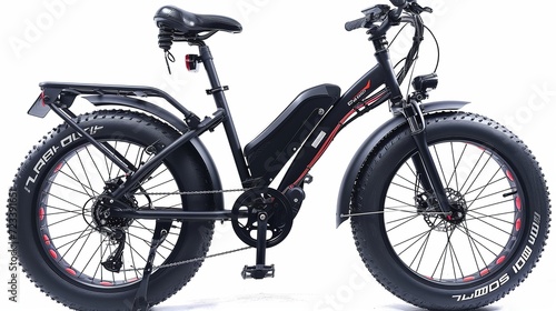 Black electrical bike fat tire folding 20" wheel with seat and force shocks,isolated white background