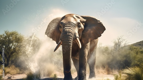 An elephant spraying water with its trunk