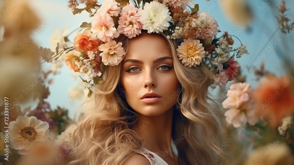 Portrait of a young woman with flowers Portrait of a young woman with flowers