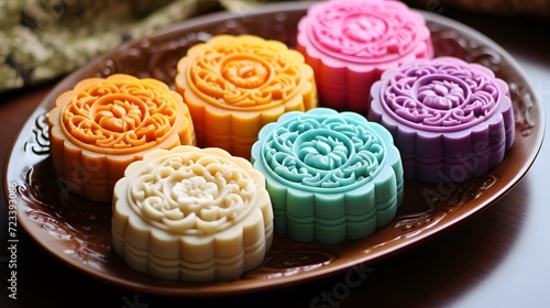 Chinese snowskin mooncakes,colorful photo