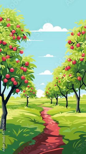Orchard with trees and a pathway landscape