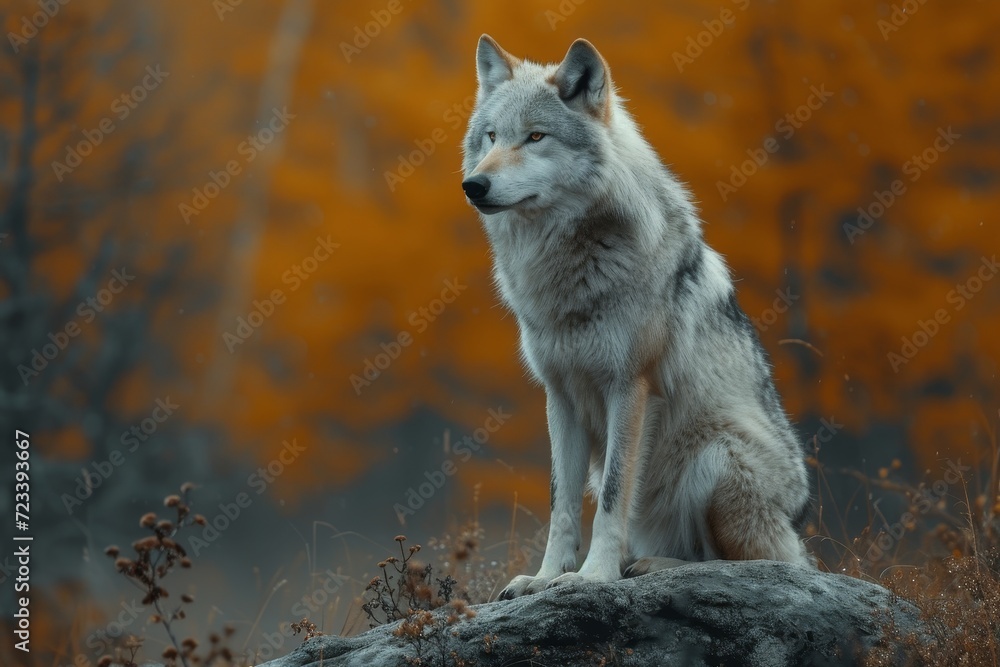 A majestic red wolf perches on a rocky outcrop, its snout raised to the wind as it surveys its wild, untamed domain A majestic red wolf perches on a rocky outcrop, its snout raised to the wind as it surveys its wild, untamed domain
