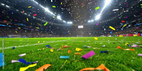 Colorful confetti rains dow...