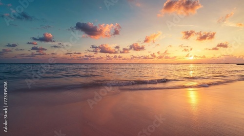 Luxury Honeymoon Shoreline. Solitude wallpaper with Peaceful Sunrise Beach. photo