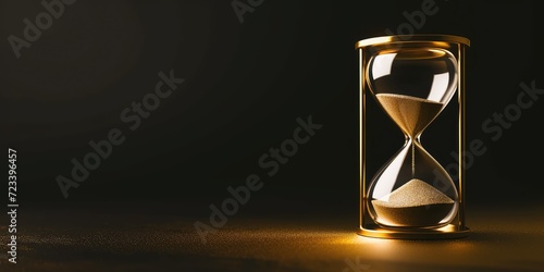 Elegant hourglass with flowing sand, space for copy