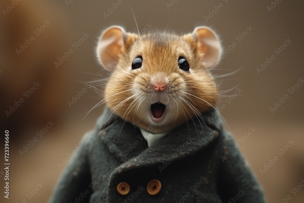 A stylish rodent donning a coat, with whiskers perfectly groomed, stands out among its packrat, dormouse, and gerbil companions in the wild A stylish rodent donning a coat, with whiskers perfectly groomed, stands out among its packrat, dormouse, and gerbil companions in the wild
