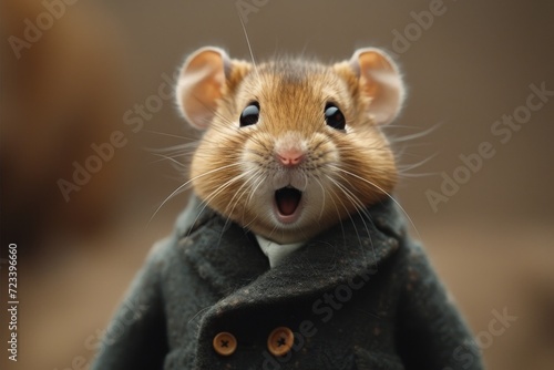 A stylish rodent donning a coat, with whiskers perfectly groomed, stands out among its packrat, dormouse, and gerbil companions in the wild photo