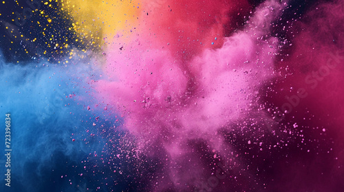 Explosion of colored powder  isolated on black background. Abstract colored background