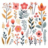 vector clip art Set of floral elements. vibrant color Romantic flower collection with flowers