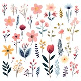 vector clip art Set of floral elements. vibrant color Romantic flower collection with flowers