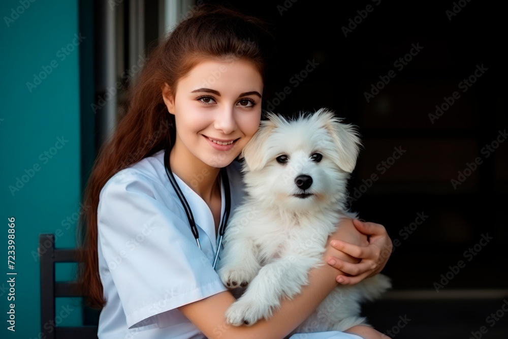 veterinarian with a dog in arms