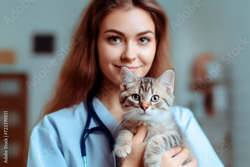 veterinarian with cat in arms