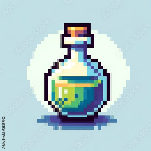 Pixel art illustration of a medieval potion vial, vector design - Medieval game asset 