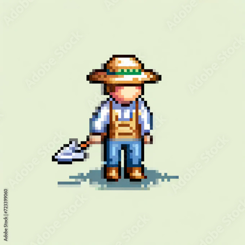 Pixel art illustration of a Gardener, vector design on light background
