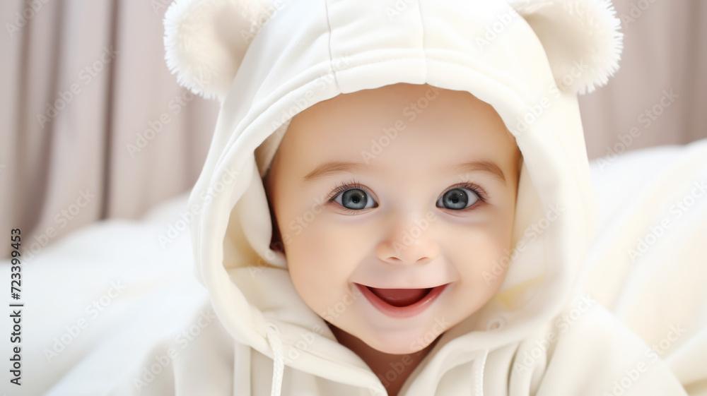 Portrait of Happy Smiling Little Baby in Cap Indoors Portrait of Happy Smiling Little Baby in Cap Indoors