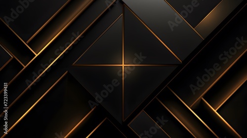 Luxury abstract black metal background with golden light lines. Dark 3d geometric texture illustration. Bright grid pattern.