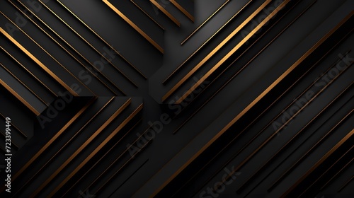 Luxury abstract black metal background with golden light lines. Dark 3d geometric texture illustration. Bright grid pattern. © Ziyan