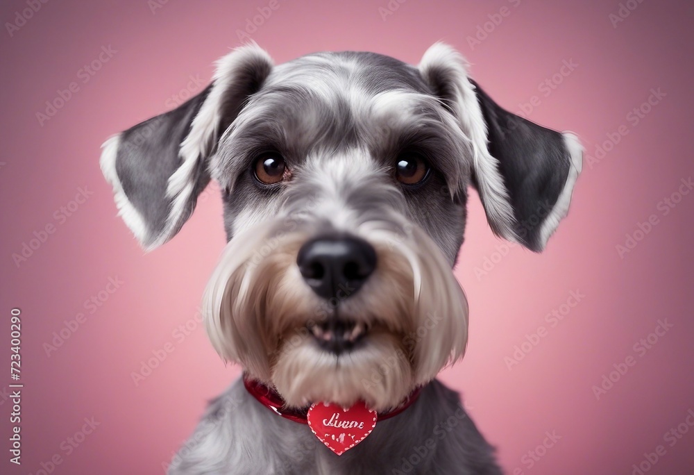 Schnauzer dog portrait on a pink background Sticker for Valentines Day 