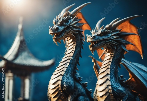 Two Dragons on a Sunny Blue Background © FrameFinesse