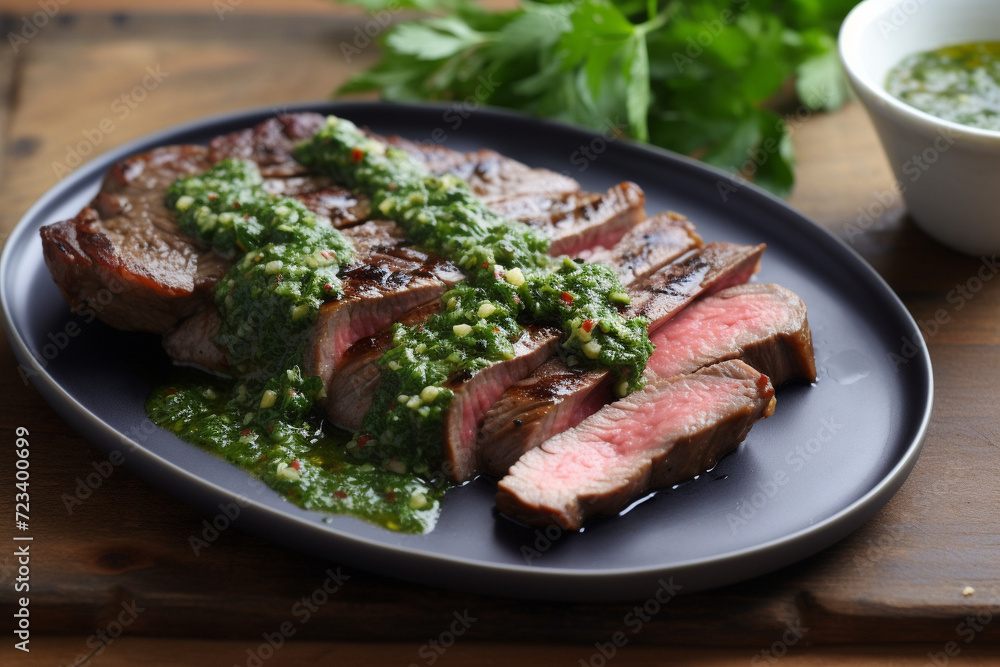 Steak with chimichurri sauce generative AI Steak with chimichurri sauce generative AI