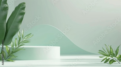 Minimalist Green Leaf Design on Modern Display Platform