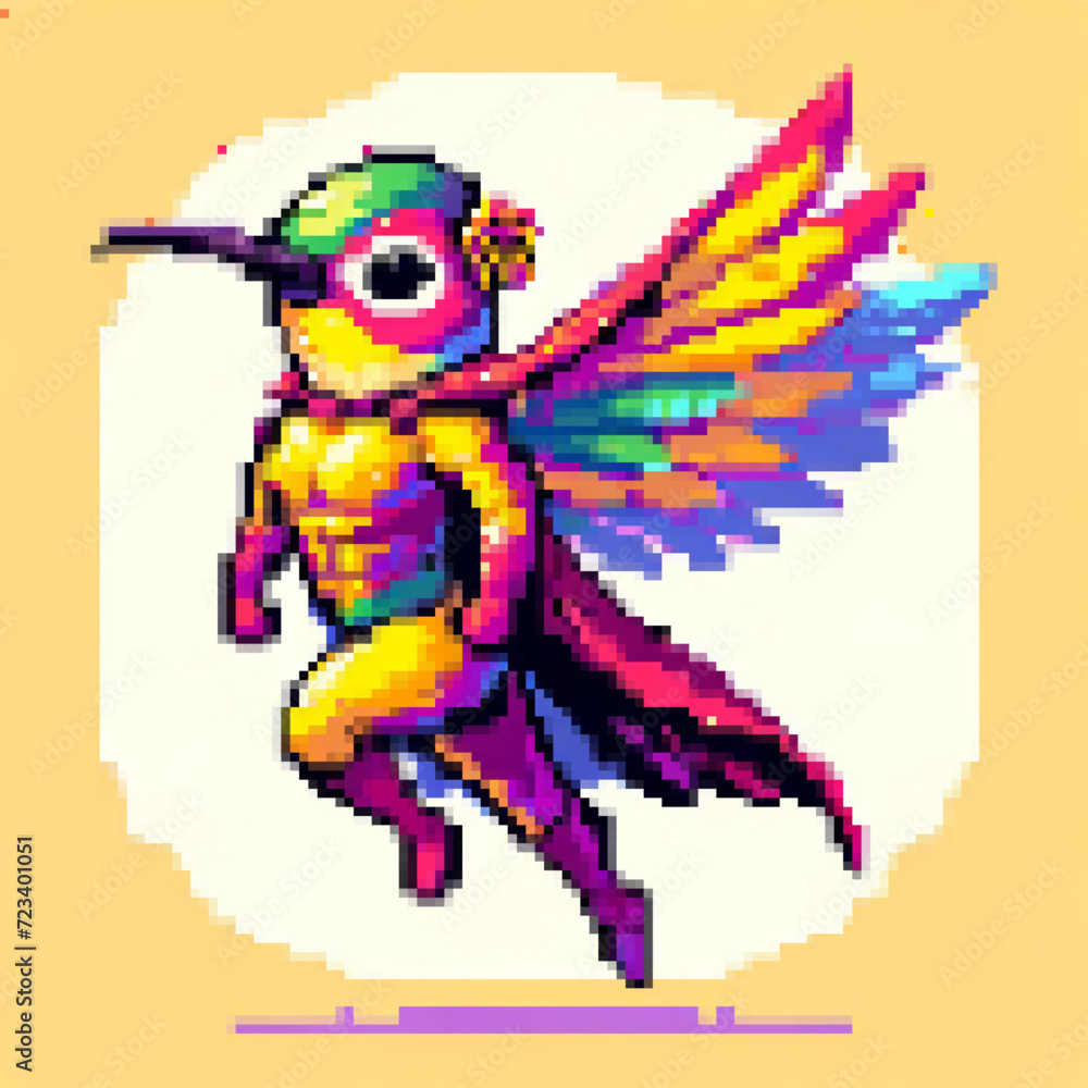 Pixel art illustration of a Super Humming-bird
Pixel art illustration of a Super Humming-bird