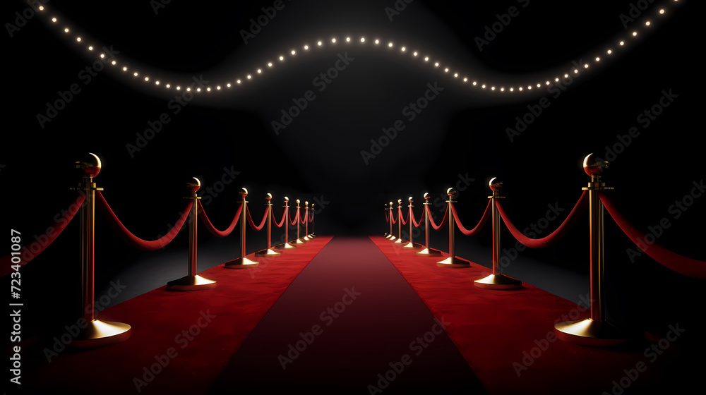 Red carpet staircase with smoke and spotlights, holiday awards ceremony event Red carpet staircase with smoke and spotlights, holiday awards ceremony event