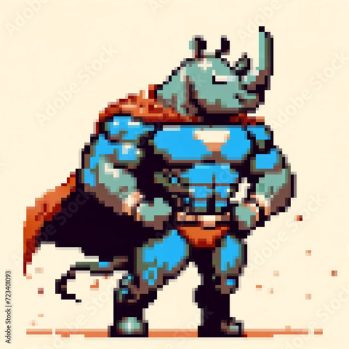 Pixel art illustration of a Super Rhino