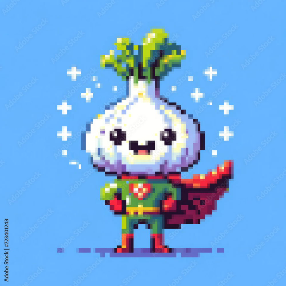 Pixel art illustration of a Super Onion - Super Vegetables series