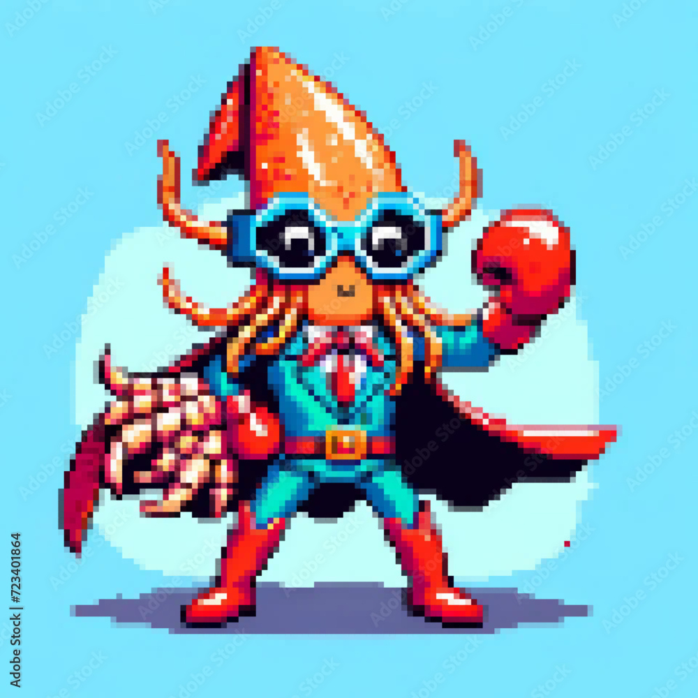 Pixel art illustration of a Super Squid - Super Animal series Pixel art illustration of a Super Squid - Super Animal series