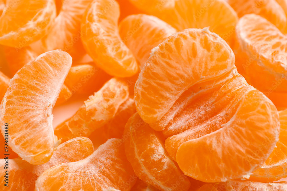 Texture of sweet peeled mandarins as background Texture of sweet peeled mandarins as background