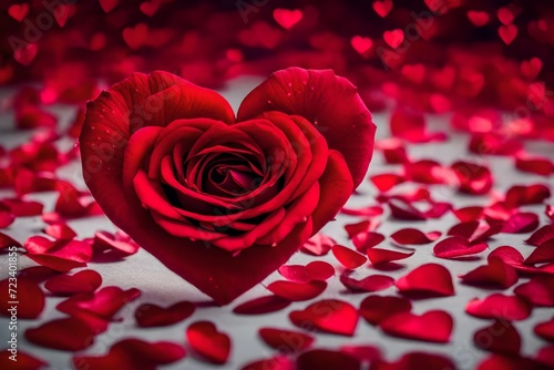 red rose petals and heart
