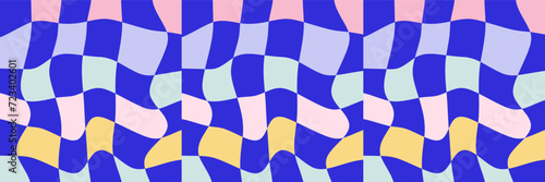 Checkered Groovy Background. Y2k Aesthetic. Funky Minimal Geometric Backdrop. Cute Wavy Checkerboard Background Vector Aesthetic Abstract Pattern
