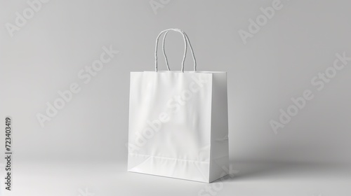 Mockup of a white paper bag on a light gray background.