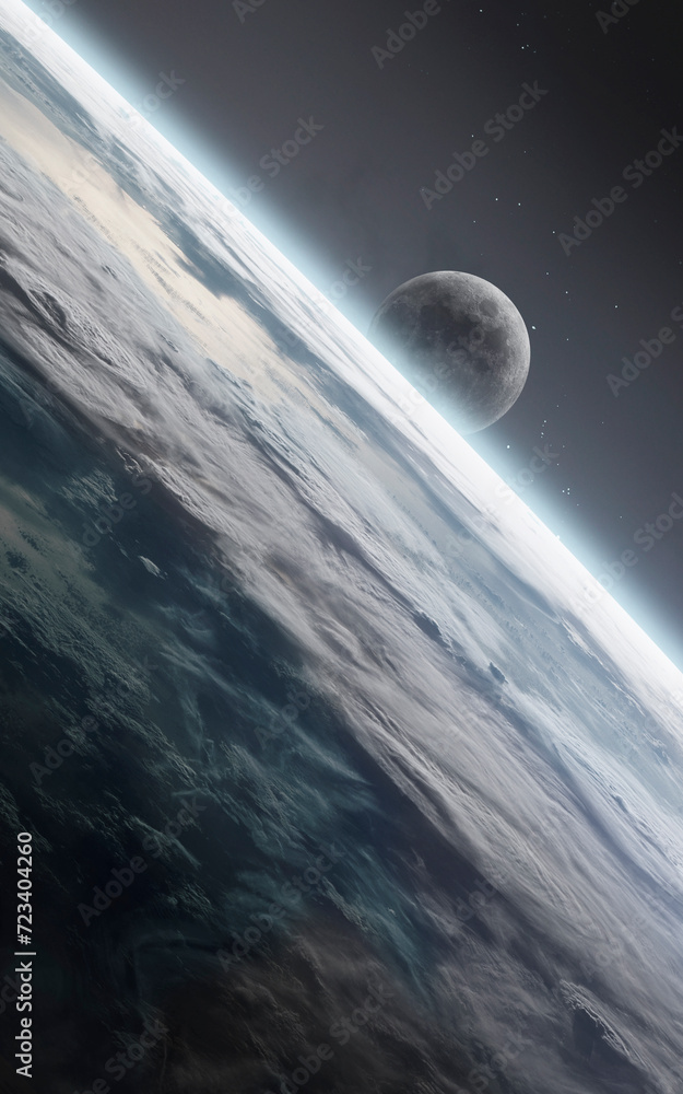 3D illustration of Earth planet. High quality digital space art in 5K vertical/portrait format- realistic visualization