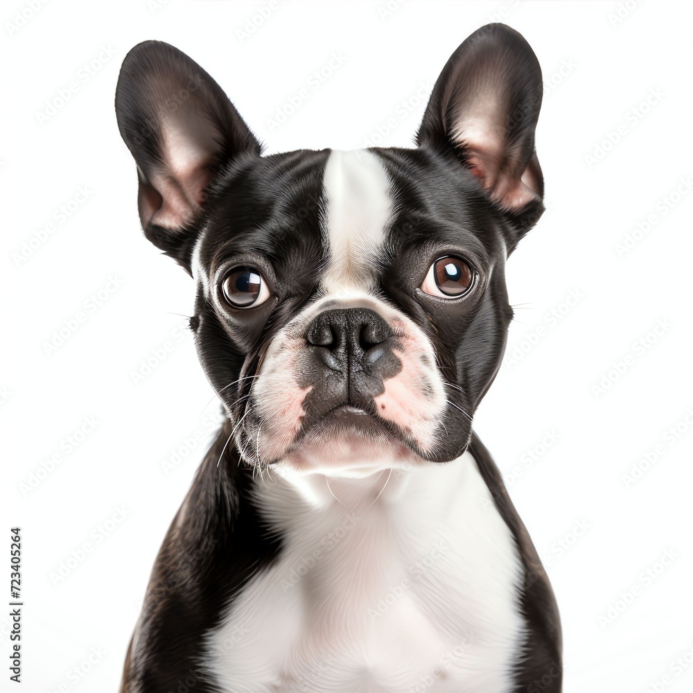 a young boston terrier bi color isolated, studio light , isolated on white background