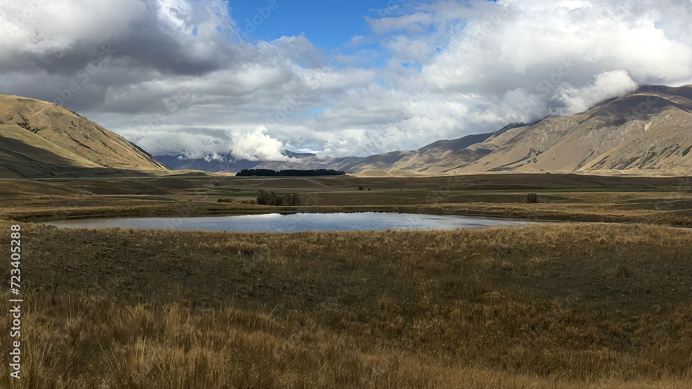 Arid dry desert like alpine terrain of the Ashburton Lakes district