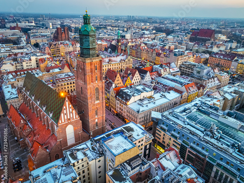 Aerial view of Wroclaw in winter, Poland