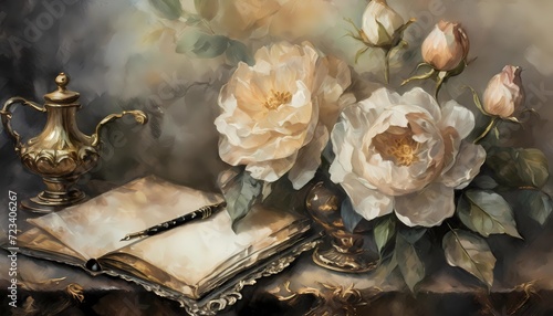 Fototapeta Naklejka Na Ścianę i Meble -  ornate floral arrangements with a baroque aesthetic, backgrounds suggest texture