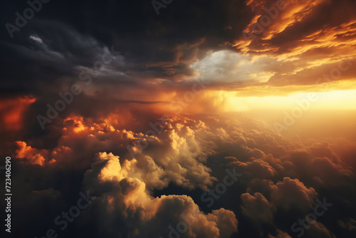 beautiful dark sunset sky with cumulus clouds aerial view for abstract background