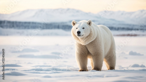 Polar bear in the North Pole. Arctic white bear on the snow background © SD Danver