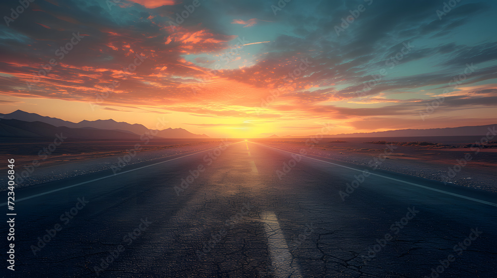 Empty asphalt road and beautiful sky at sunset