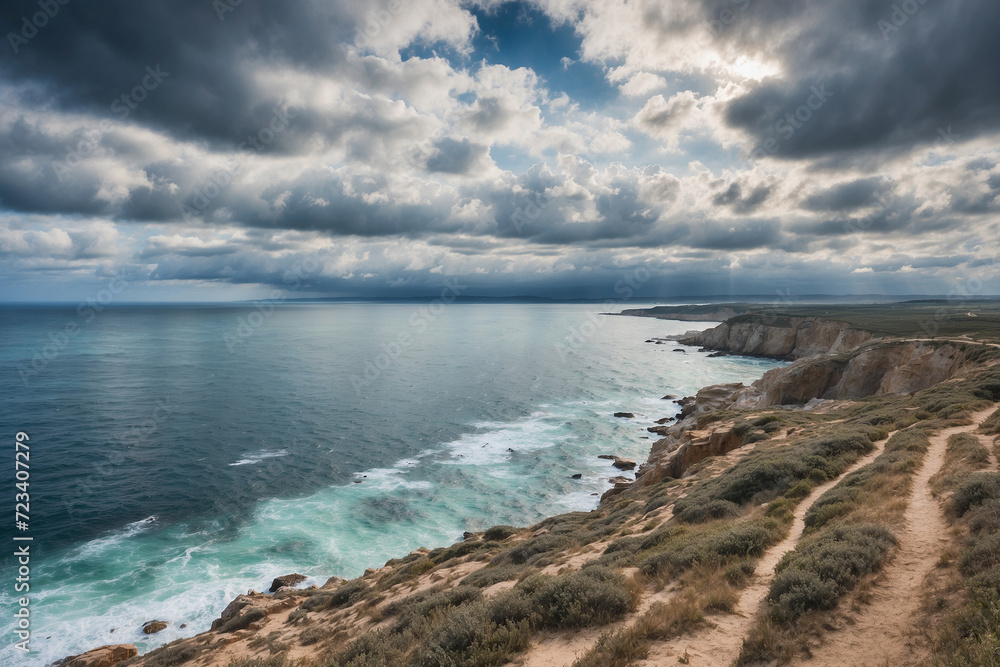 The coastline leading to the open sea while cloudy in the sky during the day